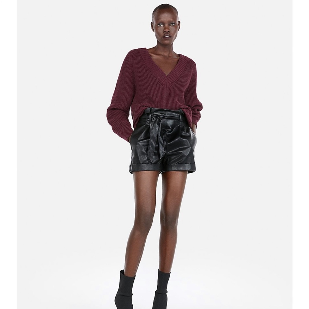 Express oversized deep v-neck shaker knit sweater